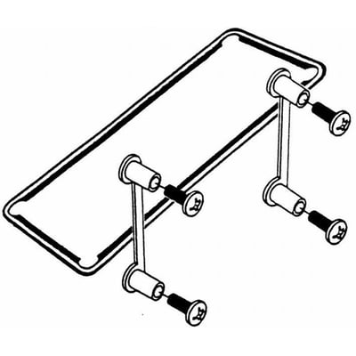 Illustration af Fibox sammenbygningssæt mk10439-ms, der viser monteringsdetaljer på en kassebund med flanger og skruer.