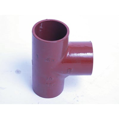 Rødt SML grenrør i støbejern uden muffe, 50mm dimension og 88.5 graders vinkel, vist på hvid baggrund.