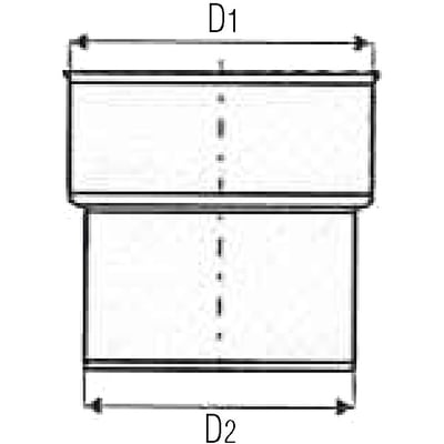 Teknisk tegning af ACO 110 mm overgang med dimensionerne D1 og D2 markeret for præcis pasform.