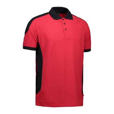 ID Identity Pro poloshirt i rød med sorte sidepaneler og krave, str. M. Perfekt til arbejde.