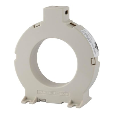 Carlo Gavazzi jordfejlstransformator til DEA/DEB med Ø50 mm diameter, vist forfra med ringformet hus og monteringsfødder.