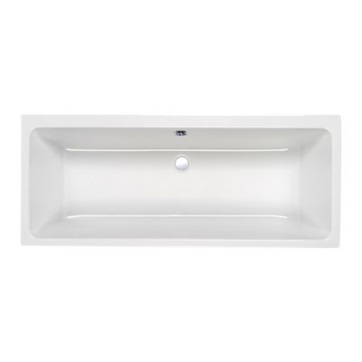 Oversigt over Strømberg Quantum rektangulært badekar 1800 x 800 mm i hvid med synlig bundafløb.