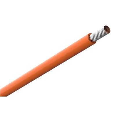 Amokabel Texiline HF90 FT monteringsledning på 1,5 mm² med orange kappe og synlige kobbertråde i enden.