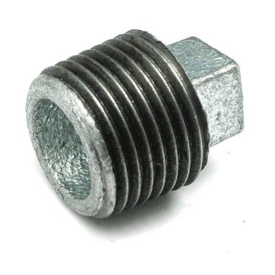 Unico galvaniseret prop med 1 1/4" gevind, viser detaljer af gevind og firkantet endestykke på hvid baggrund.