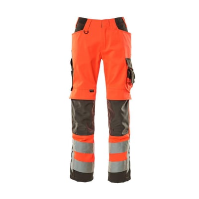 Mascot bukser 15579 i hi-vis rød og antracit, str. 82C54, med reflekser og trenålssømme.