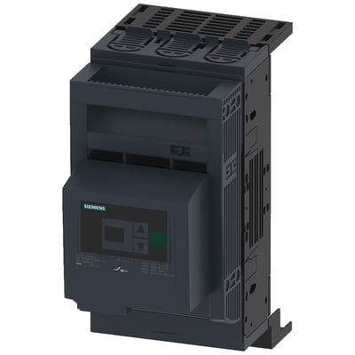 Siemens SENTRON sikringsafbryder 3NP1, 3-polet NH00, 160A. Synlig frontpanel med knapper og display, og side med ventilationsgitter.