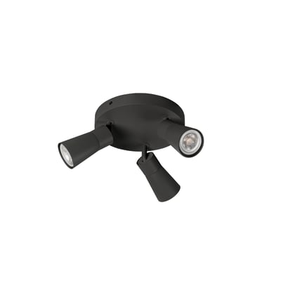 Tættere vinkel af SLV PURI CW loftlampen i sort, der viser detaljer på de justerbare spots og GU10 fatningen.