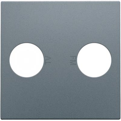 Niko afdækning til TV/FM antenneudtag i steel grey med mærkning af TV og FM.
