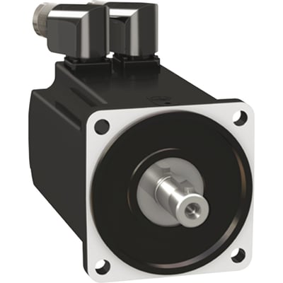 Schneider Electric servomotor BMH i sort metal med sølvfarvet flange, 6.2 Nm, IP54, og dobbelte konnektorer på toppen.