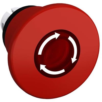 ABB Ndstop 60mm frigiv TR.MPMT4-11R drejeomskifter med rød front og hvide pile, der indikerer rotationsretning.