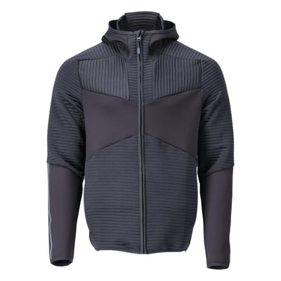 Frontbillede af Mascot mørkeblå fleece hættetrøje med lynlås, 2XL, med fremhævet design og tætsiddende hætte.