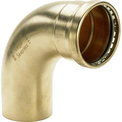 Viega Seapress 90 graders presbøjning til 76,1 mm rør fremstillet af CuNi10Fe1,6Mn legering.