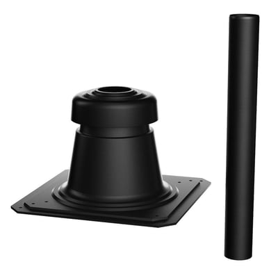 Detaljeret visning af Bosch skorstenstop med DN60 tilslutning og den tilhørende 0,5 meter lange rørsektion i sort plast.