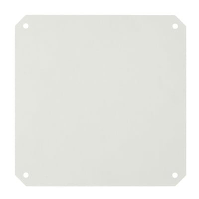 Schneider Electric montageplade i RAL7035 polyester med dimensionerne 540x540mm og fire forborede monteringshuller i hjørnerne.