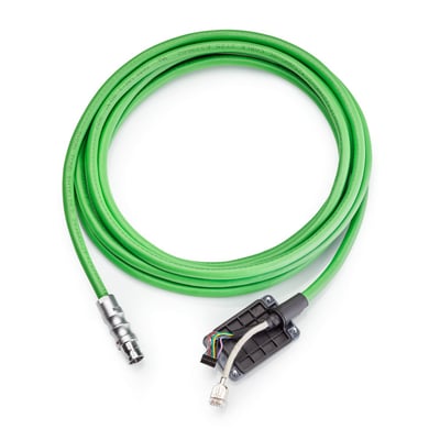 Siemens SIMATIC HMI tilslutningskabel til KTPX00(F) MOBILE TFT skærm, 25 meter, i grøn farve med stik tilslutninger.