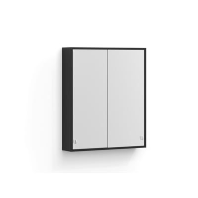 Svedbergs I:et spejlskab i granitgrå, 60 x 70 x 12,5 cm, med to spejllåger set let fra siden.