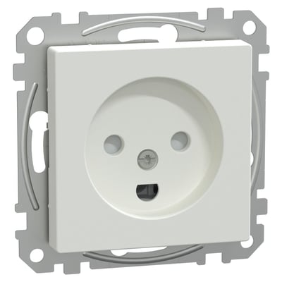 Merten SysM stikkontakt med dansk jord, 16A i polarhvid, med skrueløse terminaler og indbygget pillesikring.