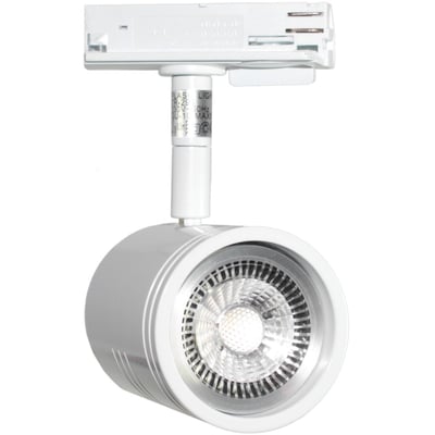 Hvid Lumenlight TR-295 skinnespot til Square-skinne set forfra med synlig reflektor og tilslutning.