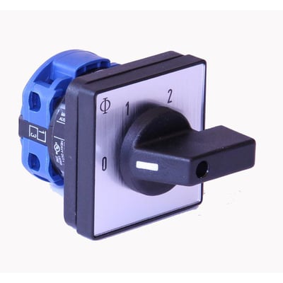 Kraus & Naimer trinomskifter, 1-polet, 20A, med 0-1-2 positioner og 4 huls 48x48 mm frontmontering.