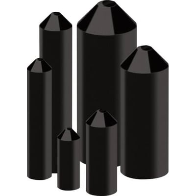 TE Connectivity krympeendemuffer 102L048 i forskellige størrelser og diametre på en hvid baggrund.