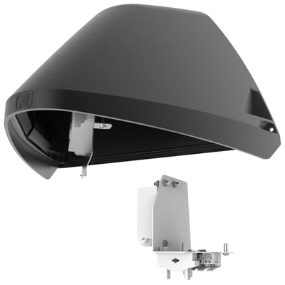 Ansell Lighting Wolf vægarmatur vist med afmonteret monteringsbeslag, sort, asymmetrisk lys.