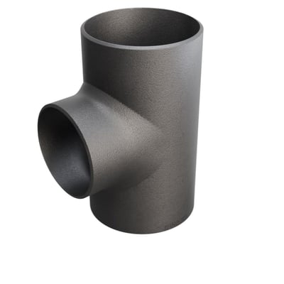Svejsetee T-stykke fra Indura, type A, sort metal med diametre 139,7 mm og 114,3 mm på hvid baggrund.