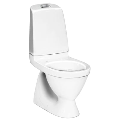 Gustavsberg Classic toilet i hvid porcelæn med skjult S-lås og en lav skylleknap på toppen af cisternen.