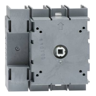 ABB 4-polet lastafbryder til 125A, grå, med 1-0 mærkning og central firkantet drev til montering.