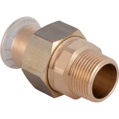Geberit Mapress 22mm x 3/4" kobberforskruning med synlig Geberit logo, klar til montering.