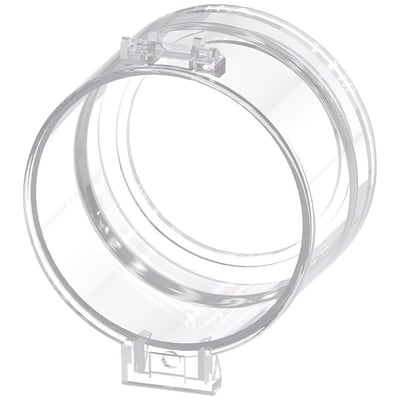 Siemens klar beskyttelseshætte til 22 mm flad trykknap, fremstillet af klar plast og designet til nem snap-on montering.