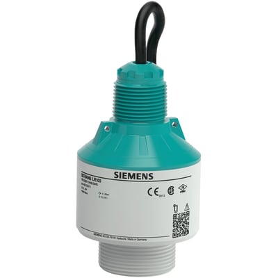 Siemens SITRANS LR100 radartransmitter i grøn og hvid, med 1 1/2" NPT gevind og integreret 8 meter kabel.