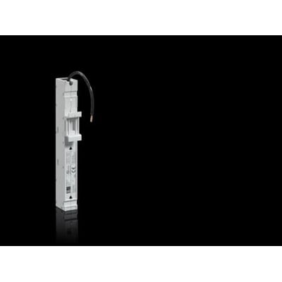 Rittal 1-polet komponentadapter 16A 690V, model L1, hvid, med sort kabelstump. Den er monteret lodret på sort baggrund.