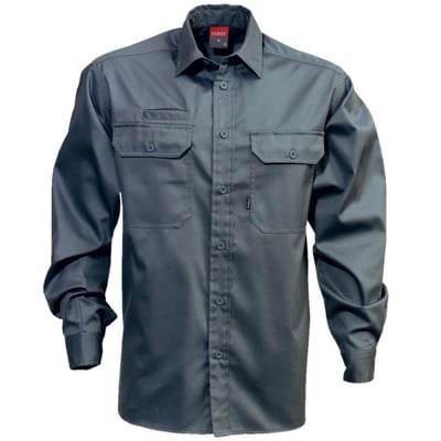 Kansas Legacy 100732 mørkegrå arbejdsskjorte i 100% bomuld, str. 2XL, med to brystlommer og mobillomme.