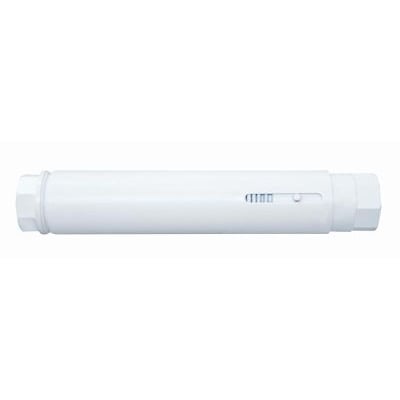 HeatComp axialkompensator DN15, 1/2" i hvid med synlige gevindender og en markering for bevægelse.