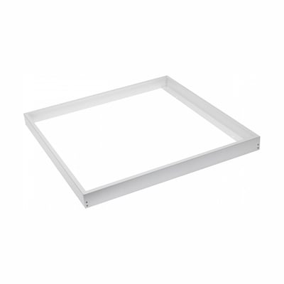 SpectrumLED hvid påbygningsramme til 60 x 60 cm Algine LED-panel, samlet og set skråt ovenfra.