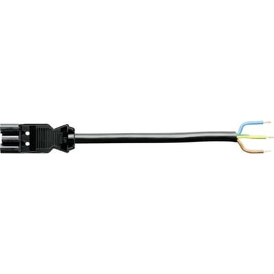 Wieland GST18i3 tilslutningskabel i sort PVC med 3 ledere, 1,5mm², han-stik i den ene ende og frie ledere i den anden.