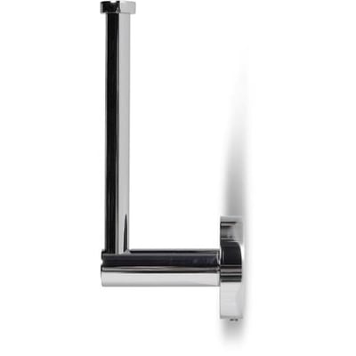 Elegant reservepapirholder i poleret krom med et L-formet design, perfekt til opbevaring af toiletpapir på badeværelset.