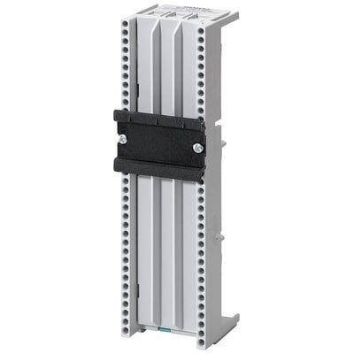 Siemens 55mm komponentholder til 60mm skinnesystem, lavet af grå plast med en sort monteringsklemme.