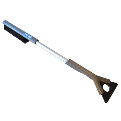 Sprehn isskraber med børste i aluminium, 77 cm, med langt sølvfarvet skaft, sort børste og vendbar klinge.