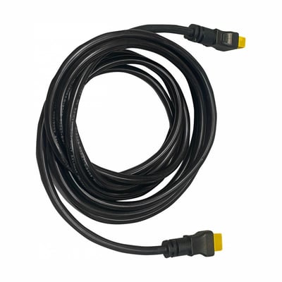 Sort Noctis Solaris forlængerkabel fra SpectrumLED, oprullet med gule stik i begge ender; 200 W og 3 meter.