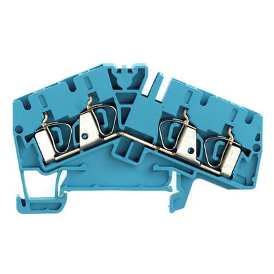 Weidmüller feed-through samlemuffe i blå med trækfjederforbindelse til 4 mm² ledere, 32 A, 800 V.