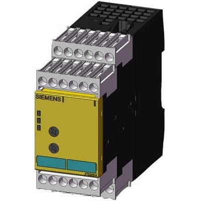 Siemens SIRIUS sikkerhedsrelæ til stilstandsmonitering, 230V AC, med skrueterminaler og 45 mm bredde.