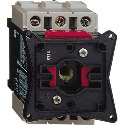 Schneider Electric kontaktkrop T/AFBR.3P med 25A og V0-klassificering, viser fronten med rød betjeningsmekanisme og tilslutningsmuligheder.