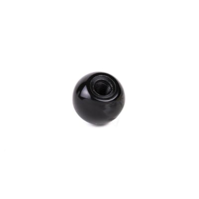 Enkelt sort højglanspoleret kuglegreb KG Ø45mm M12 set fra siden, med tydeligt synligt indvendigt M12 gevind.