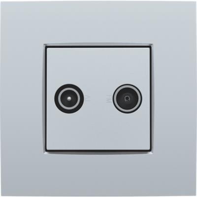 Niko afdækning til TV/FM udtag i sterling finish med symboler og indgange til TV- og FM-stik.