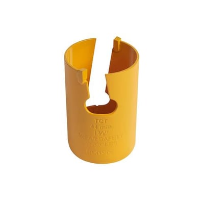 Gul Ironside HM-hulsav på 44 mm med cylindrisk form, åbent skær og udskæringer i siden.