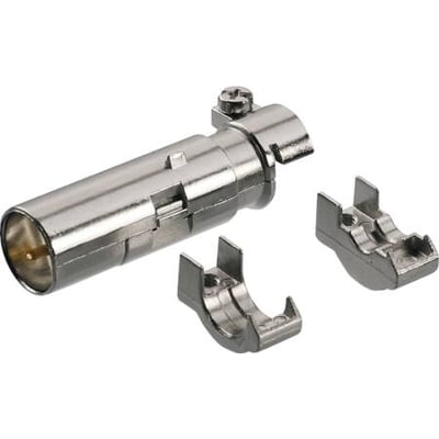 Weidmüller HDC Industristik Han-CSB SV stik, 1-polet til crimp-ben, vist med to separate monteringsklammer på hvid baggrund.