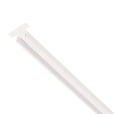 SG Armaturen T-profil ophængsskinne på 600 mm i hvidt stål, viser skinnens profil og monteringsdetaljer.