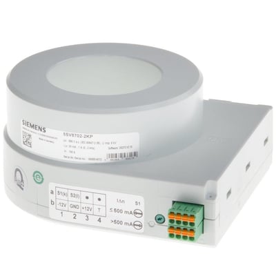 Siemens summationsstrømtransformator type B, 6 mm, 10 mA, 10 A, model 5SV8702-2KP, med detaljeret mærkat og skrueterminaler.
