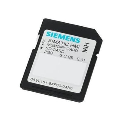 Siemens SIMATIC HMI SD-hukommelseskort på 2 GB, set skråt forfra med sort kort og mærkat.